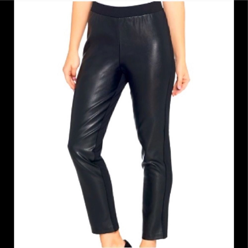 Joan River black faux leather front panel cropped pants sz 3XP